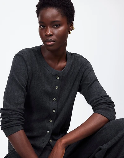 Madewell x LESET Pointelle Classic Crew Cardigan |