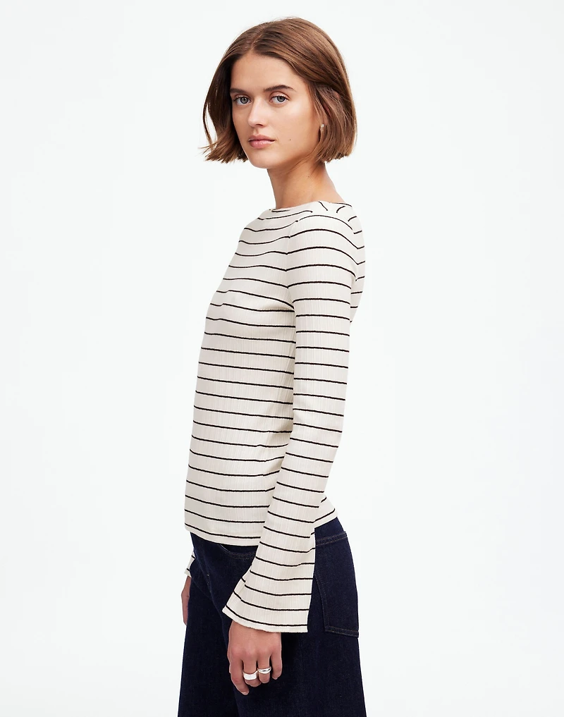 Ribbed Long-Sleeve Boatneck Top in Stripe | Madewell