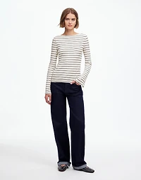 Ribbed Long-Sleeve Boatneck Top in Stripe | Madewell