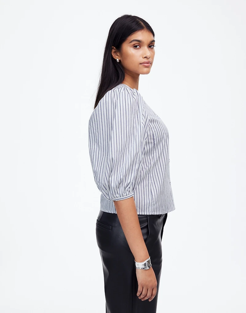 Puff-Sleeve Button-Up Top Stripe | Madewell