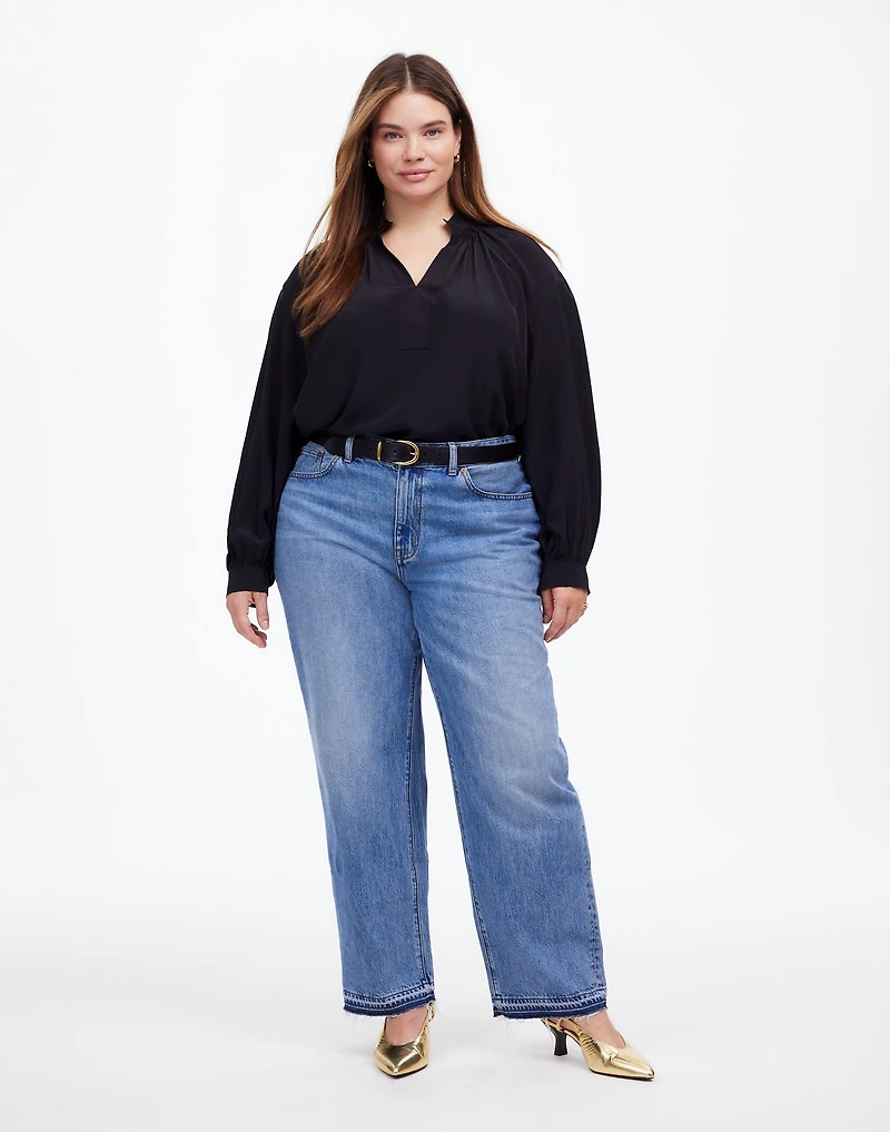Plus Shirred Long-Sleeve Top in Silk | Madewell