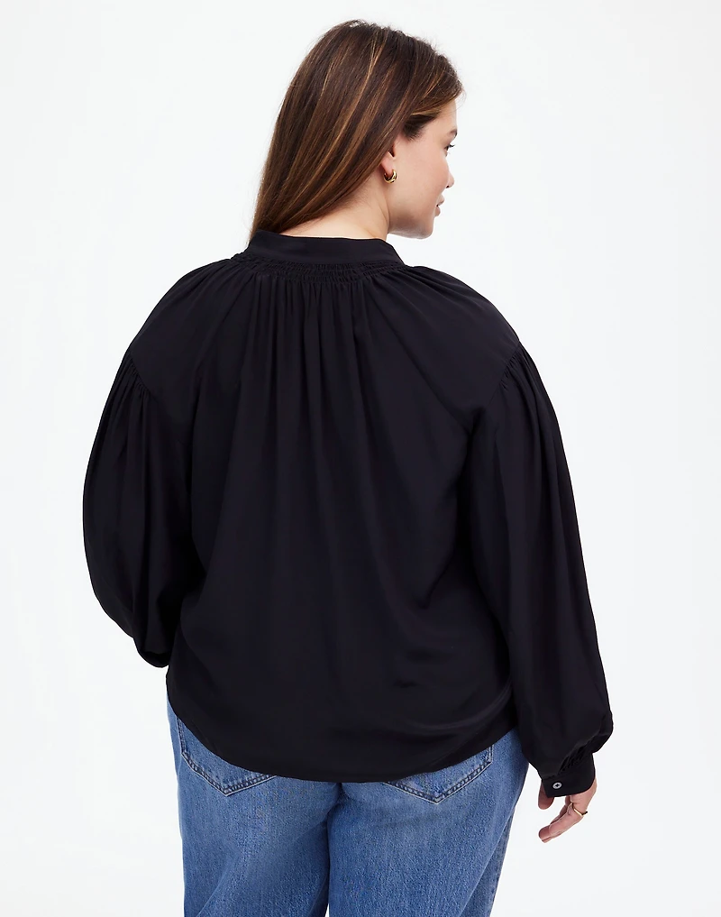 Plus Shirred Long-Sleeve Top in Silk | Madewell