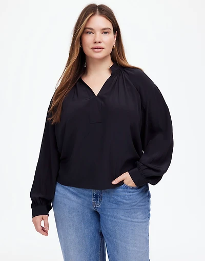 Plus Shirred Long-Sleeve Top in Silk | Madewell