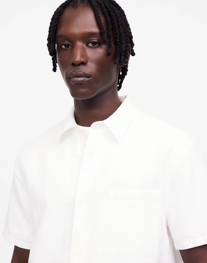 Button-Up Short-Sleeve Shirt Cotton-Linen Blend
