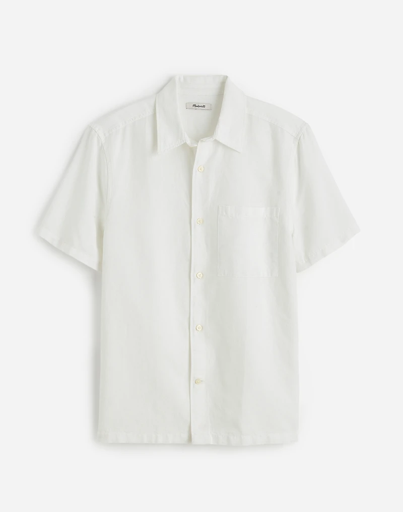 Button-Up Short-Sleeve Shirt Cotton-Linen Blend