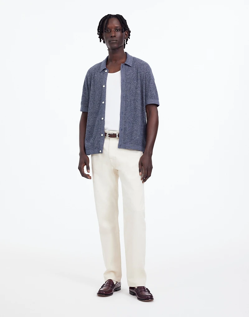 Marled Cotton Button-Up Sweater Polo