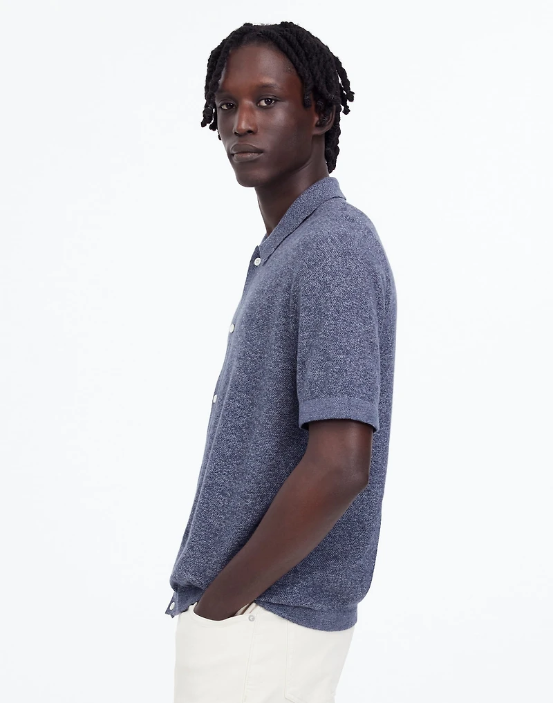 Marled Cotton Button-Up Sweater Polo