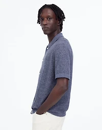 Marled Cotton Button-Up Sweater Polo