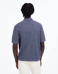 Marled Cotton Button-Up Sweater Polo
