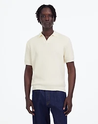 Waffle-Knit Johnny-Collar Sweater Polo