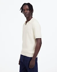 Waffle-Knit Johnny-Collar Sweater Polo