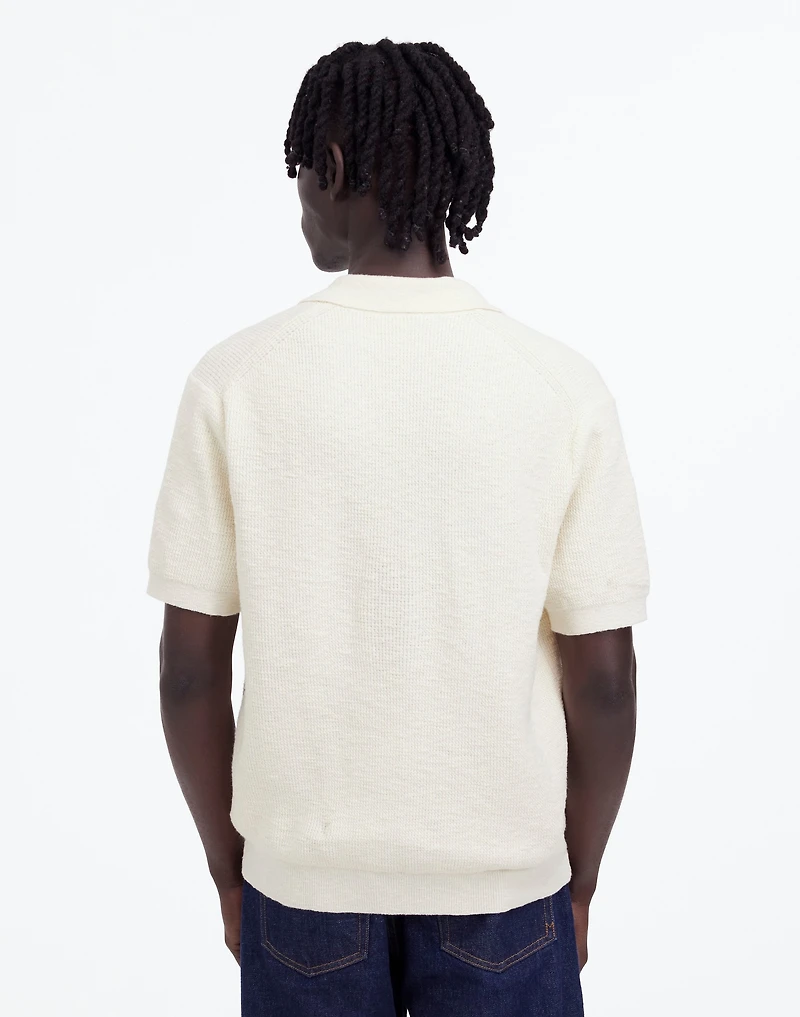 Waffle-Knit Johnny-Collar Sweater Polo