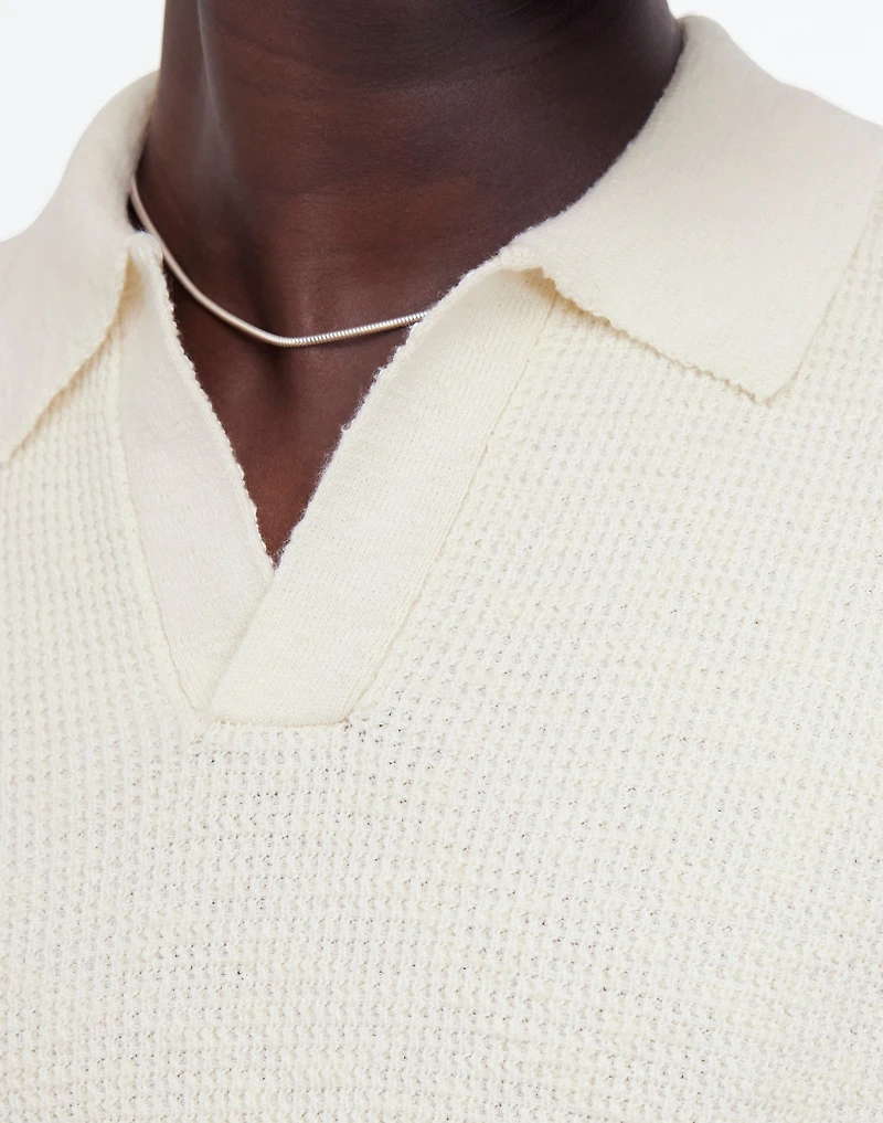 Waffle-Knit Johnny-Collar Sweater Polo