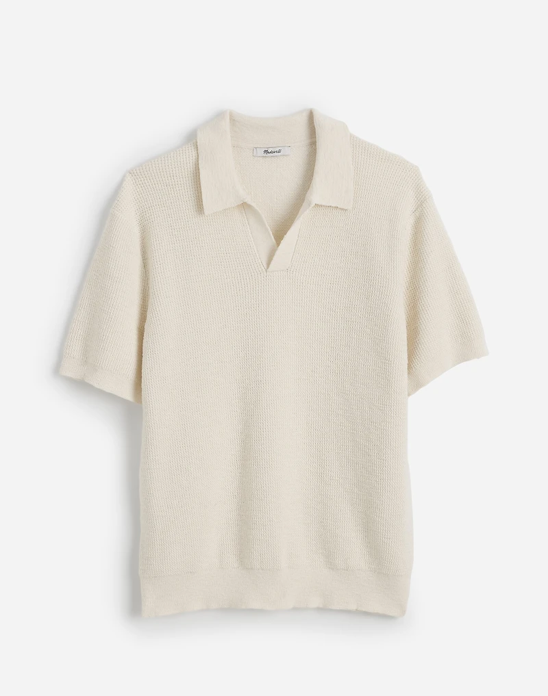 Waffle-Knit Johnny-Collar Sweater Polo