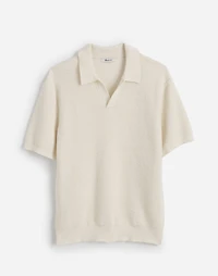 Waffle-Knit Johnny-Collar Sweater Polo