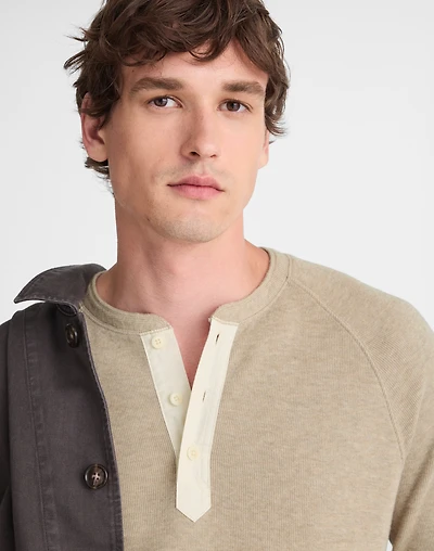 French Rib Knit Long-Sleeve Henley Tee