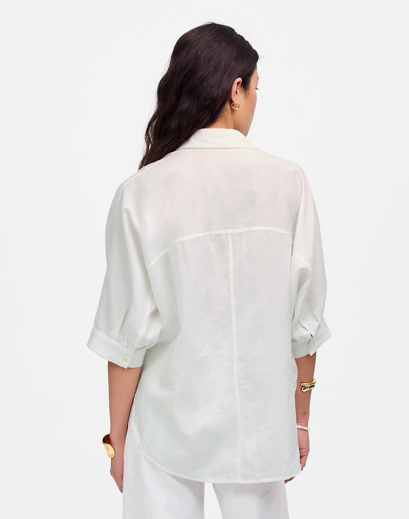 Oversized Pleated-Sleeve Button-Up Shirt