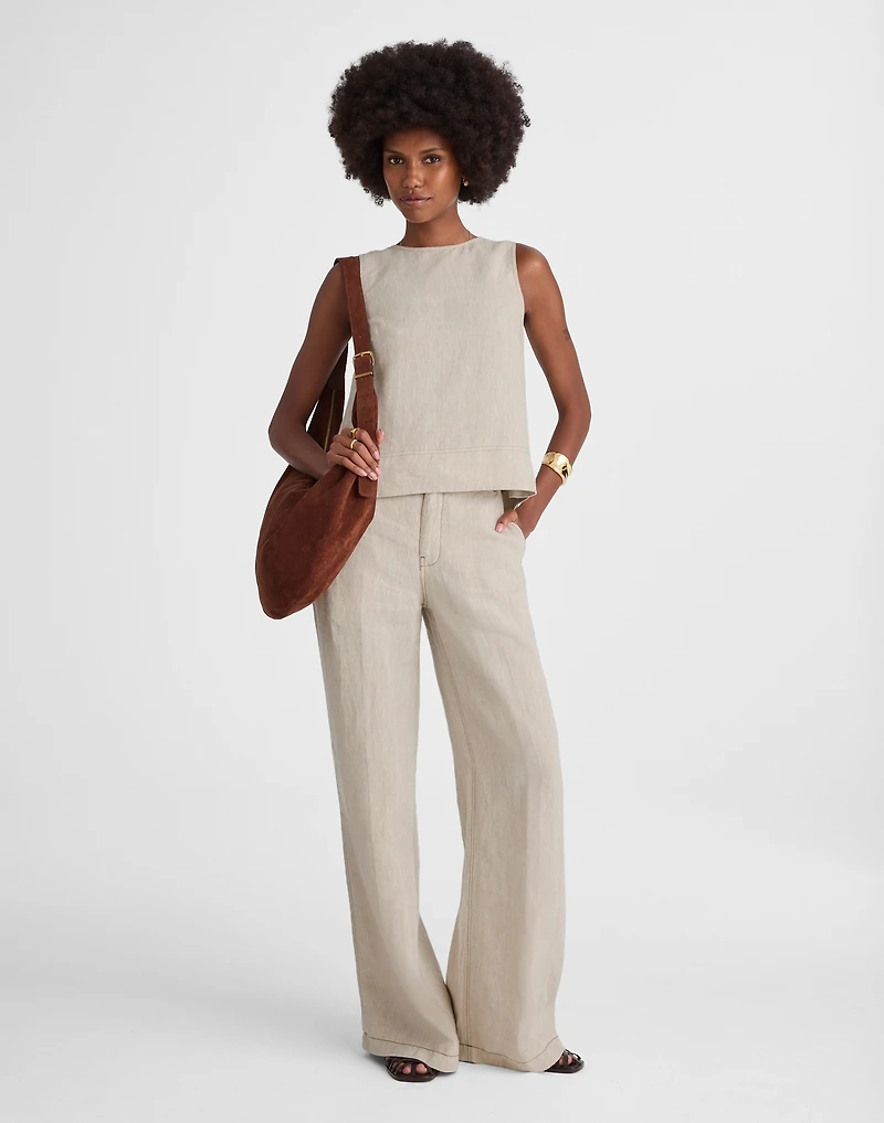 Linen Pleated Shell Top