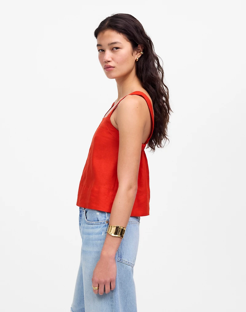 Contrast-Stitch Squareneck Top 100% Linen | Madewell