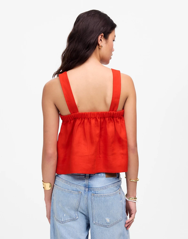 Contrast-Stitch Squareneck Top 100% Linen | Madewell