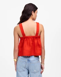 Contrast-Stitch Squareneck Top 100% Linen | Madewell