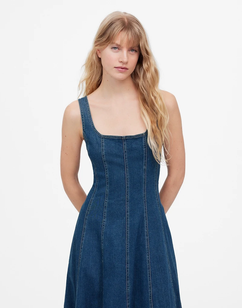 Denim Seamed Flare Midi Dress in Croswell Wash | Madewell