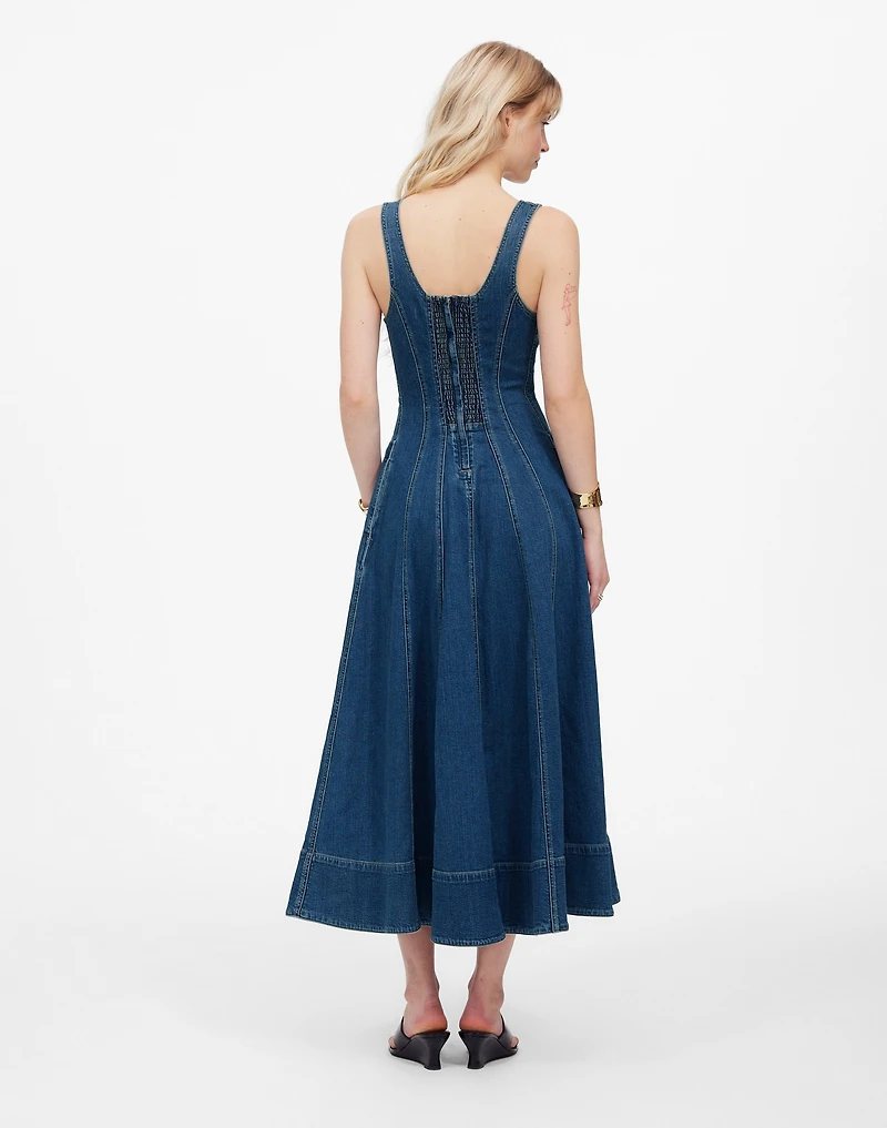 Denim Seamed Flare Midi Dress in Croswell Wash | Madewell