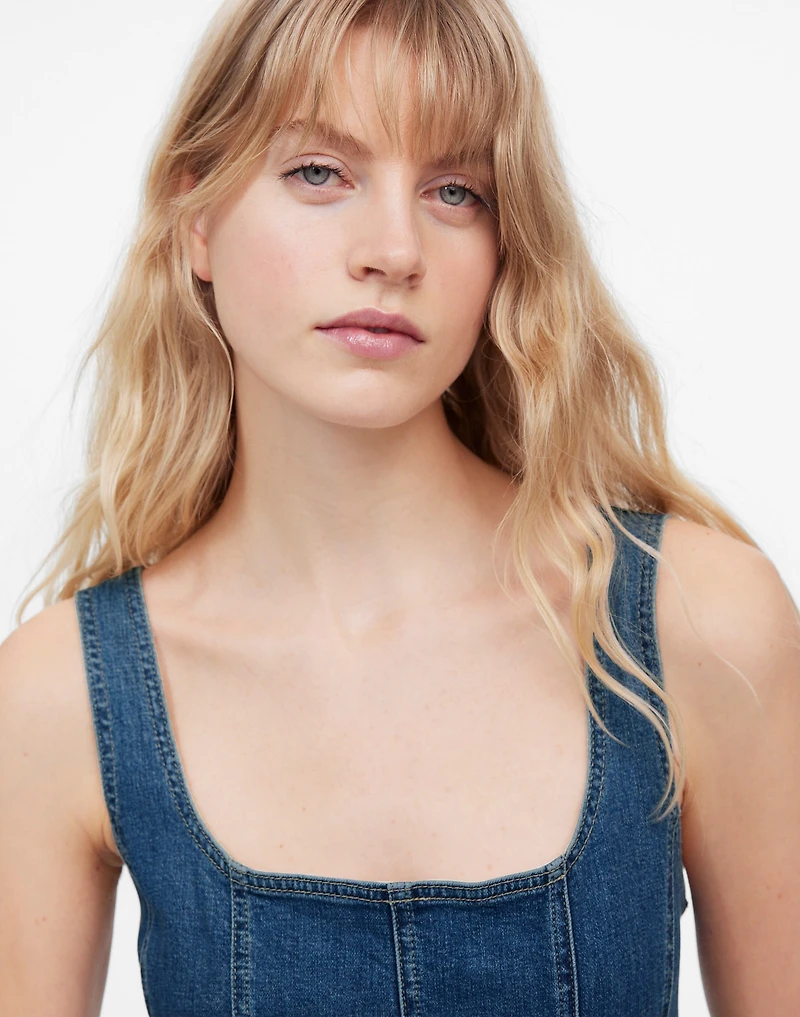 Denim Seamed Flare Midi Dress in Croswell Wash | Madewell