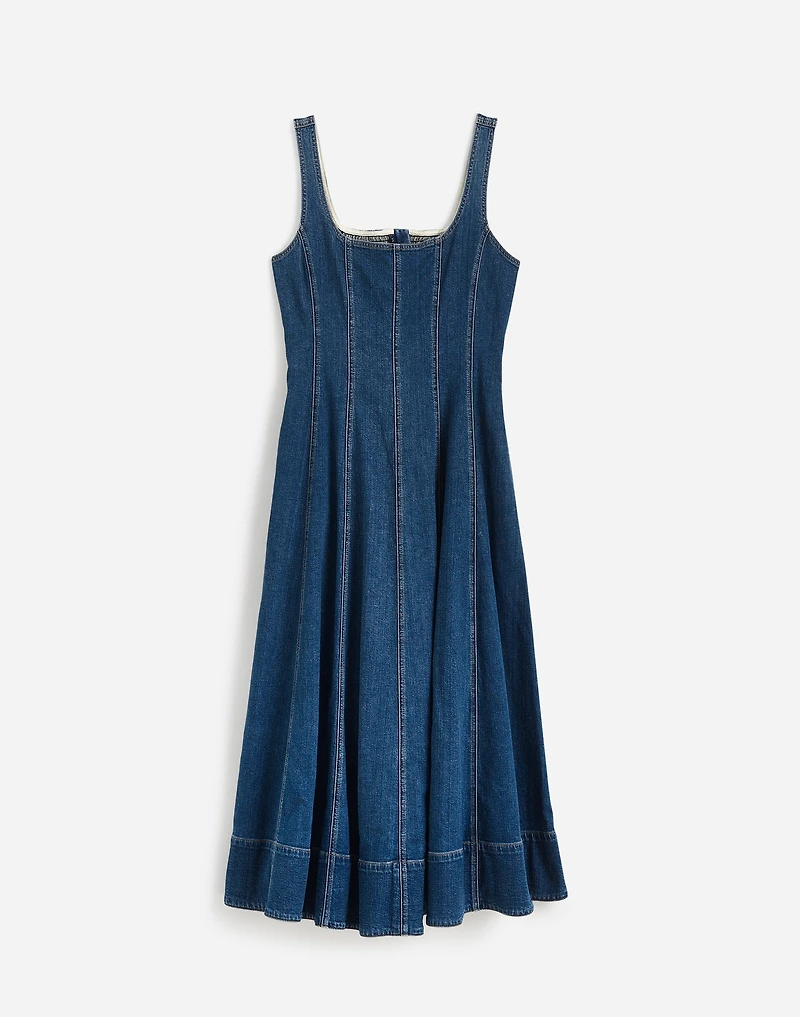Denim Seamed Flare Midi Dress in Croswell Wash | Madewell