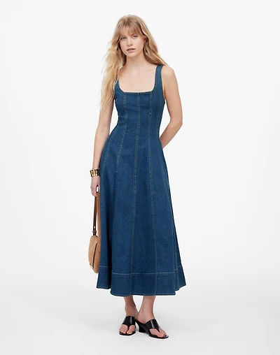 Denim Seamed Flare Midi Dress in Croswell Wash | Madewell