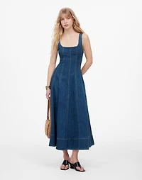 Denim Seamed Flare Midi Dress in Croswell Wash | Madewell