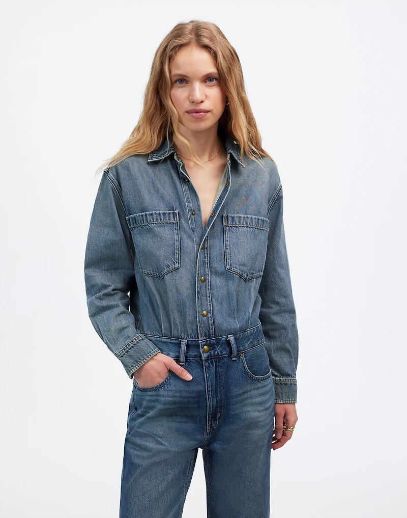 Denim Relaxed Flare Jumpsuit Croswell Wash | Madewell