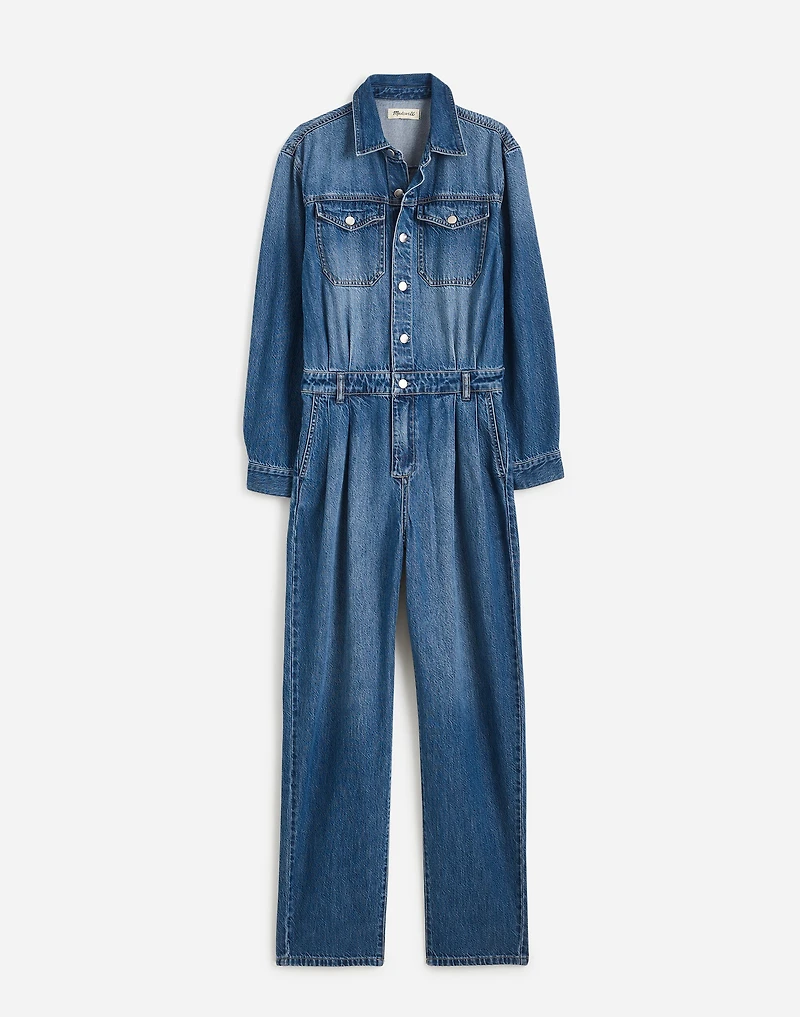 Pleated Barrel-Leg Jumpsuit Baywood Wash: Airy Denim Edition | Madewell