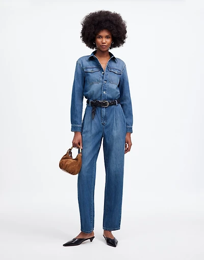 Pleated Barrel-Leg Jumpsuit Baywood Wash: Airy Denim Edition | Madewell