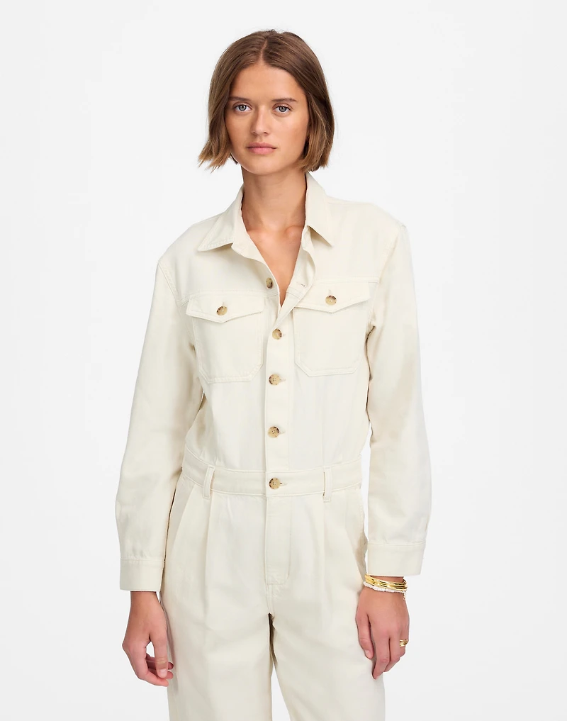 Denim Pleated Barrel-Leg Jumpsuit in Vintage Canvas | Madewell