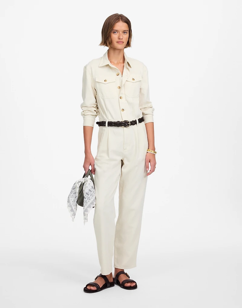 Denim Pleated Barrel-Leg Jumpsuit in Vintage Canvas | Madewell