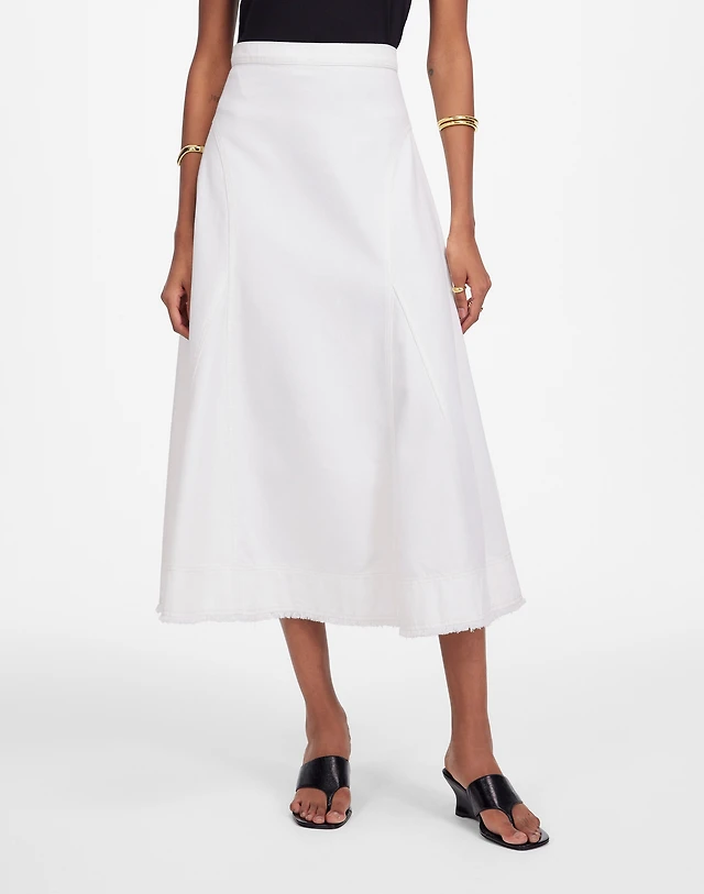 ruffle a-line midi dress in stripe poplin Garden Dress  Hemline Dallas