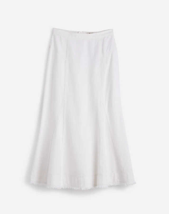 ruffle a-line midi dress in stripe poplin L'Agence Ralphie Midi Dress In Light Blue/Dark Blue Stripe