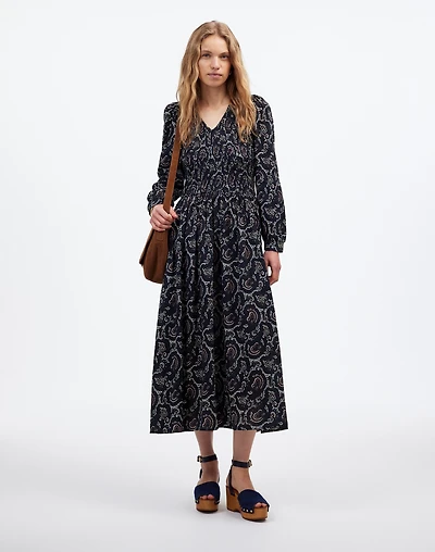 Smocked V-Neck Midi Dress in Paisley | Madewell
