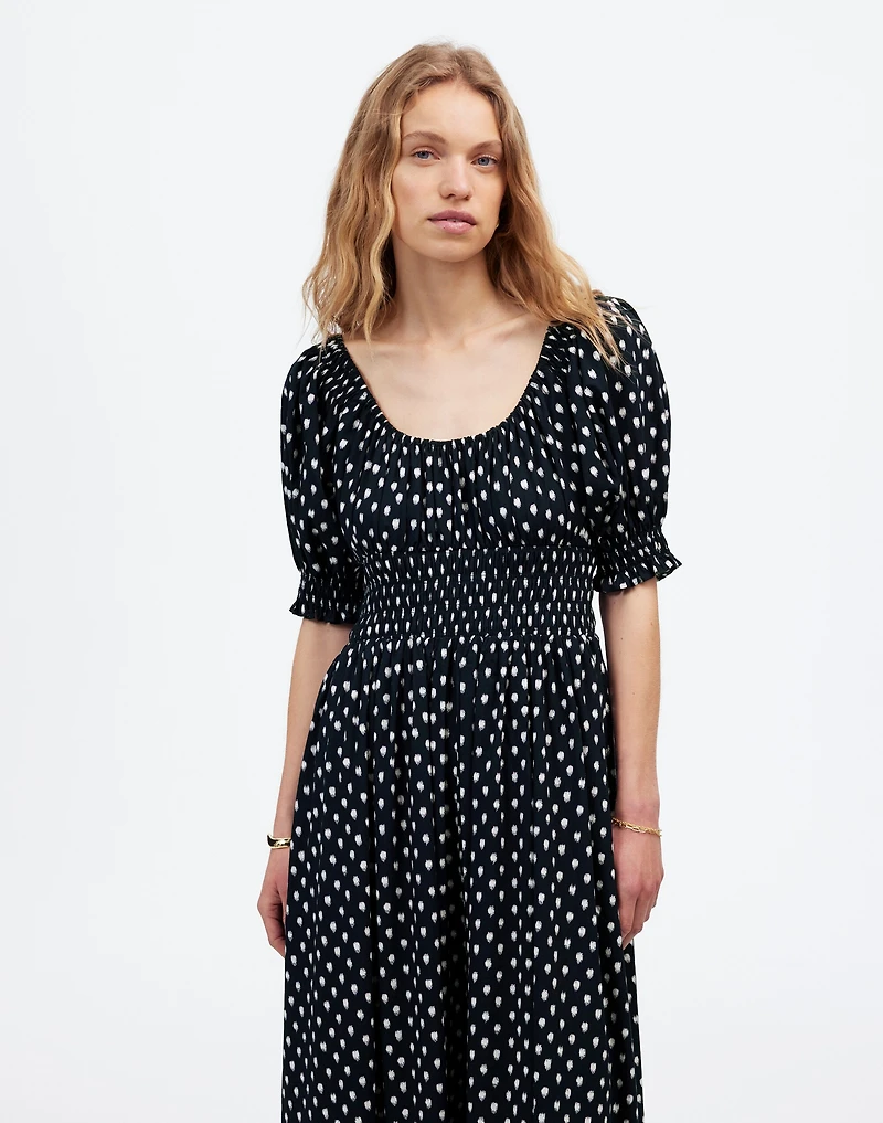 Smocked-Waist Midi Dress Shibori Dot Print | Madewell