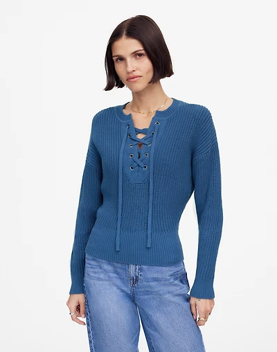 Ribbed Lace-Up Sweater | Madewell