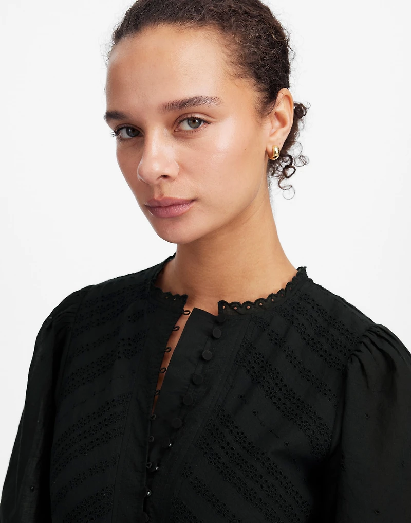 Eyelet Flutter Sleeve Mini Dress in Cotton | Madewell