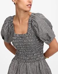 Smocked U-Neck Mini Dress in Gingham | Madewell