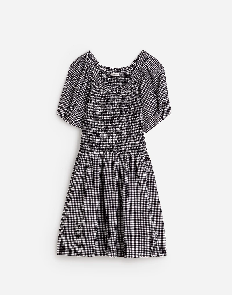 Smocked U-Neck Mini Dress in Gingham | Madewell