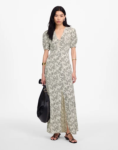 Puff-Sleeve V-Neck Midi Dress in Floral | Madewell