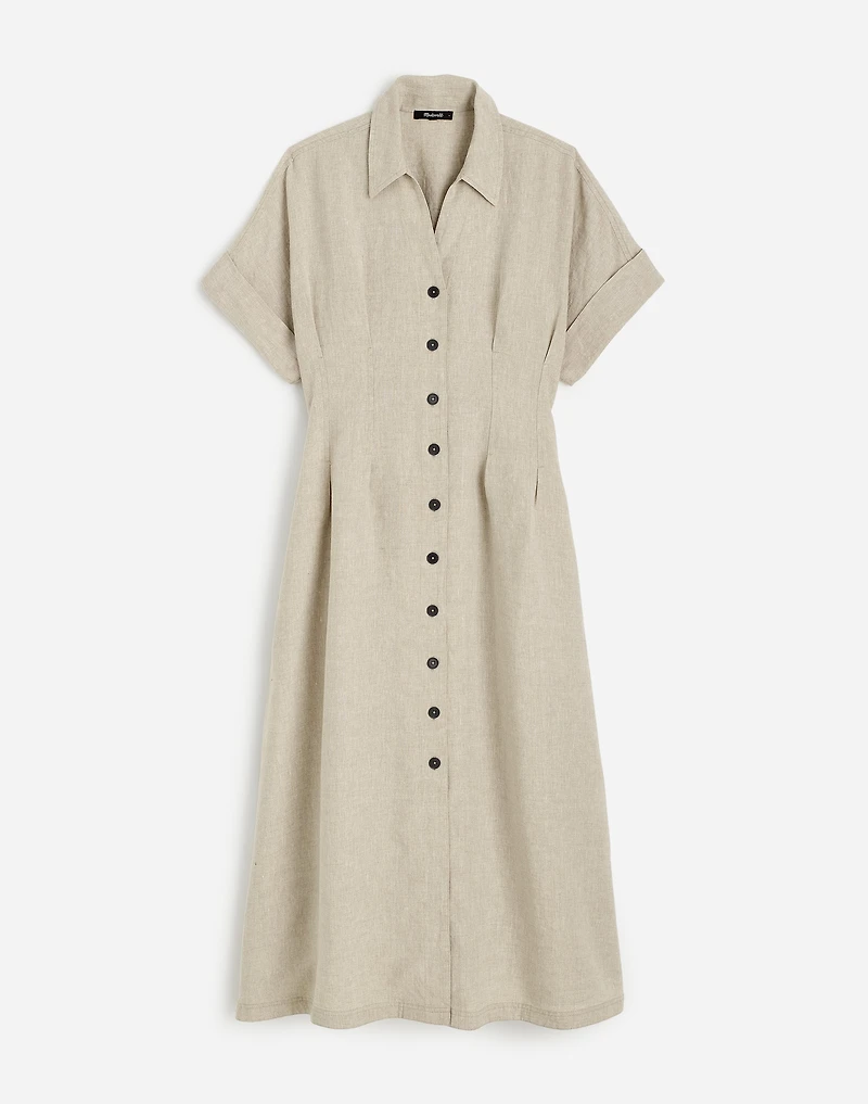Pleated Midi Shirtdress in 100% Linen
