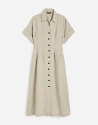Petite Pleated Button-Front Midi Shirtdress in 100% Linen | Madewell