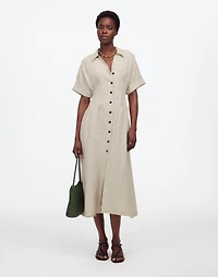 Petite Pleated Button-Front Midi Shirtdress in 100% Linen | Madewell