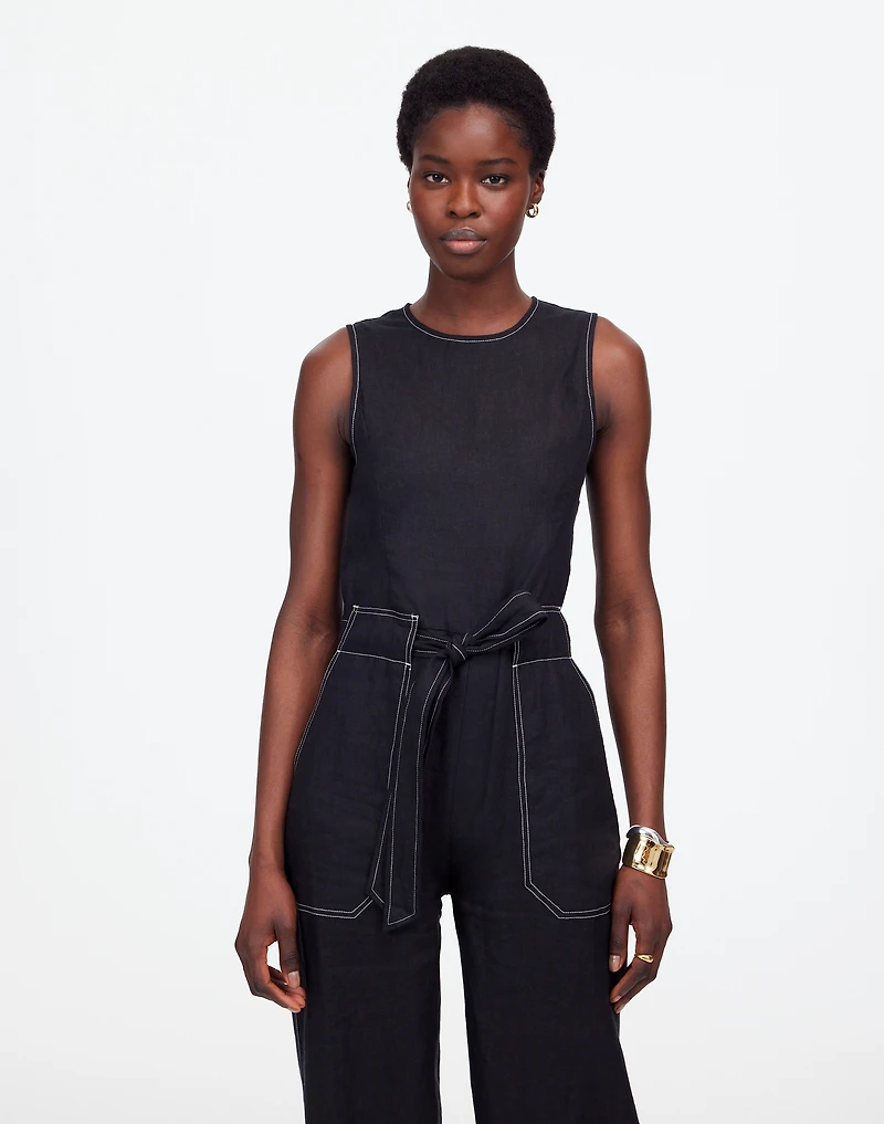 Contrast-Stitch Relaxed Straight-Leg Jumpsuit in Linen | Madewell