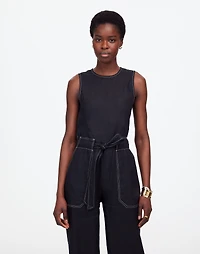 Contrast-Stitch Relaxed Straight-Leg Jumpsuit in Linen | Madewell